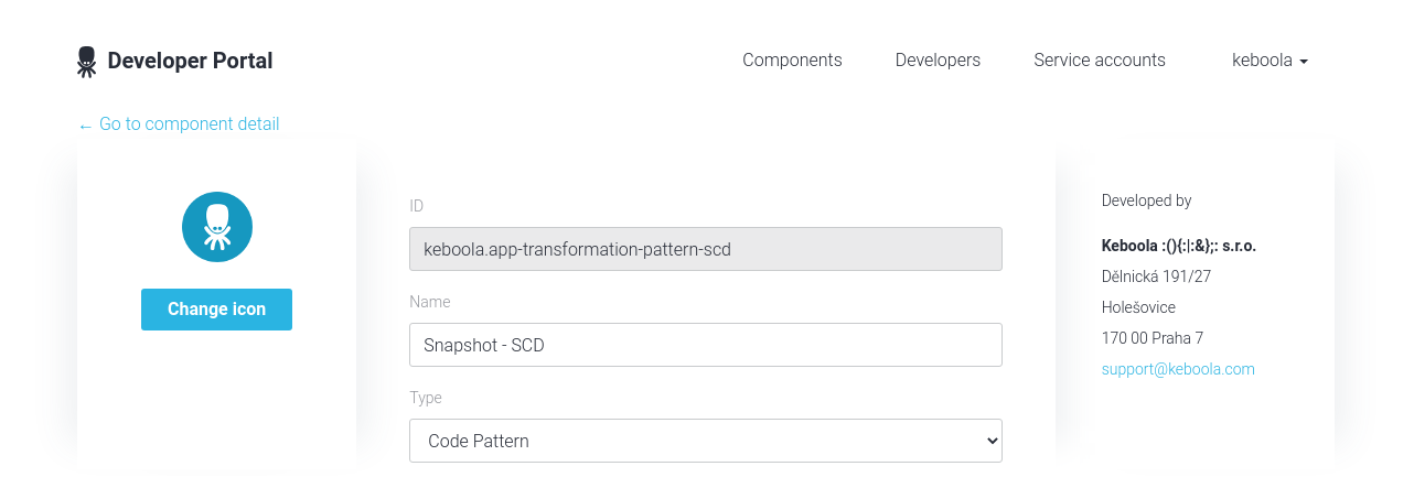 Screenshot -- Edit component page